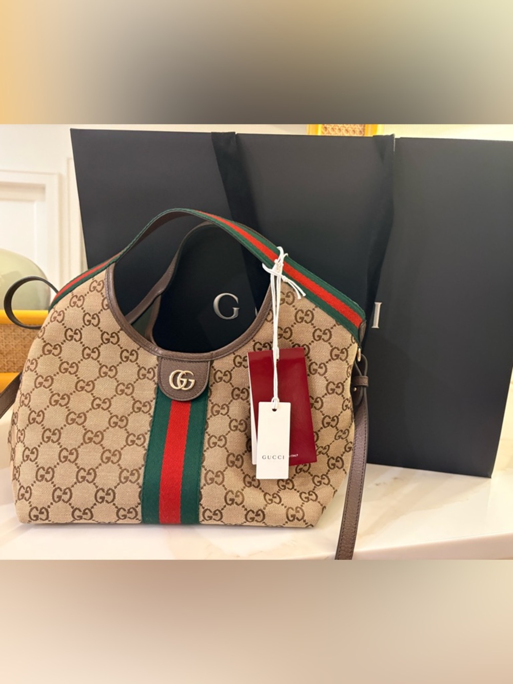 Gucci Giglio Small Tote Bag Beige GG Canvas Shoulder Bag